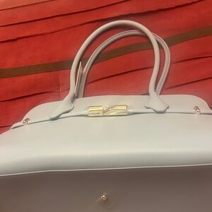 Furla Light Gray Satchel with Gold Accents